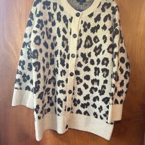 J. Crew button up oversized Cardigan Sweater Leopard Print Size M